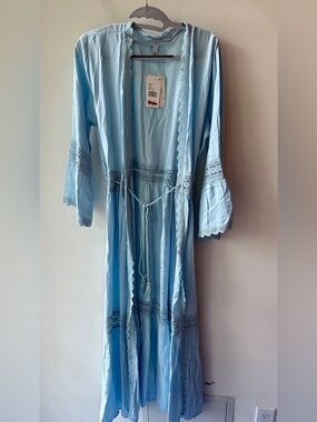 Raviya, Light Blue Lace Trim Maxi Cover Up P2P 18, Size M | 121